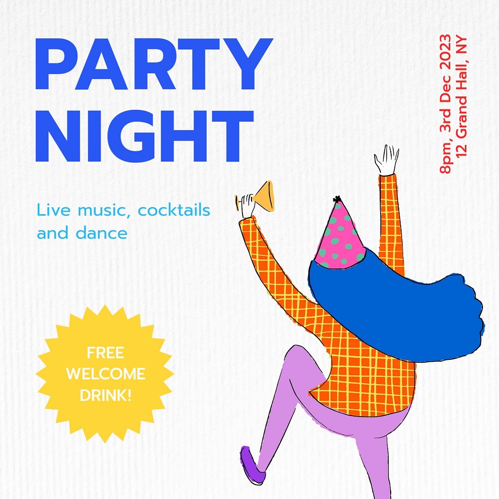 Party night Instagram post template, editable text