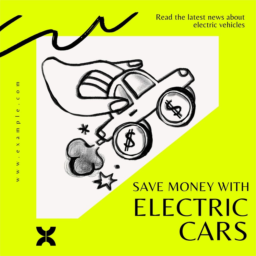 Electric cars, EV Instagram post template, editable design