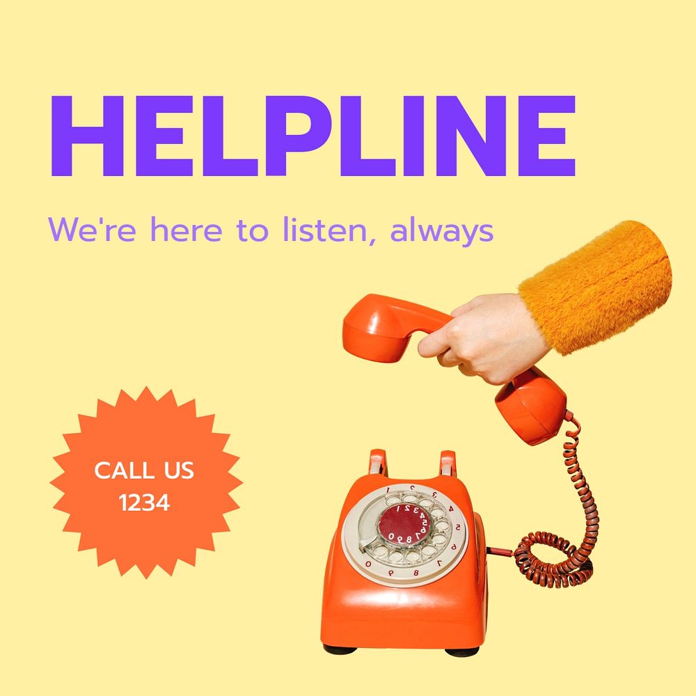 Helpline Instagram post template, editable text