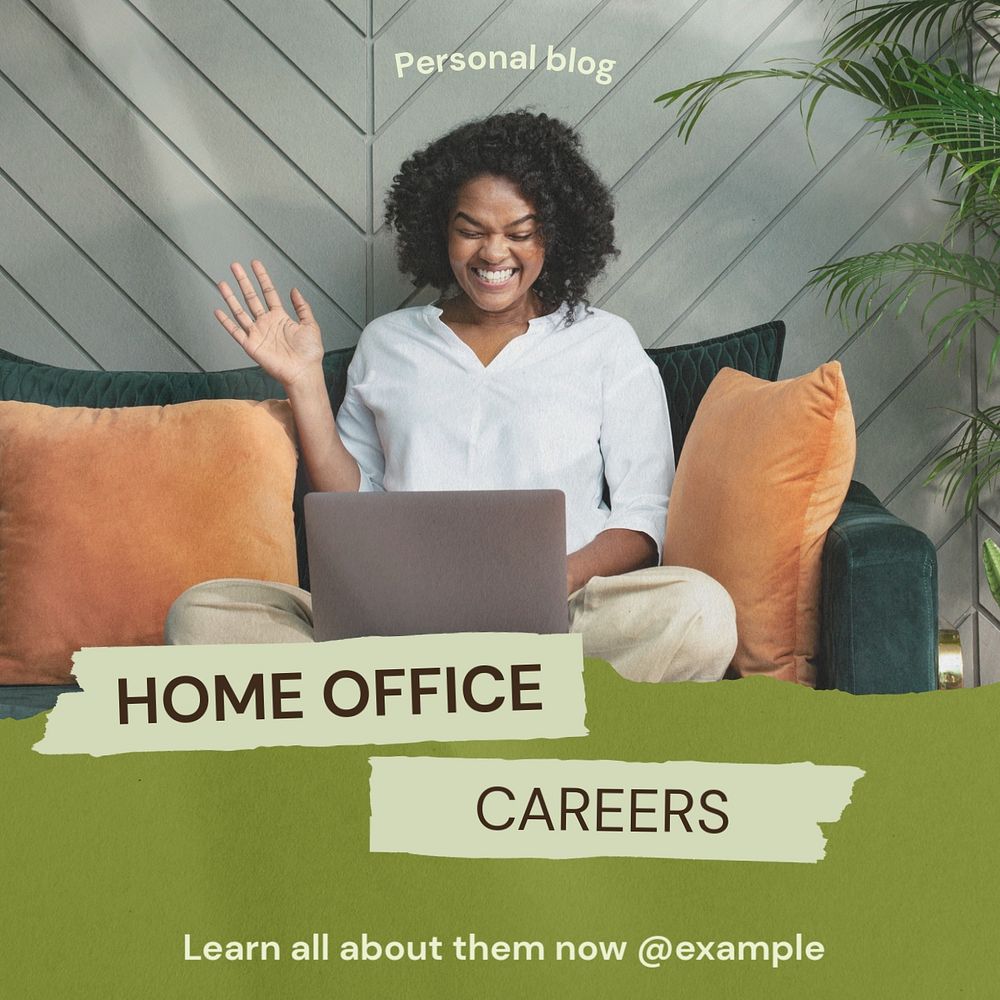 Home office careers Instagram post template, editable design