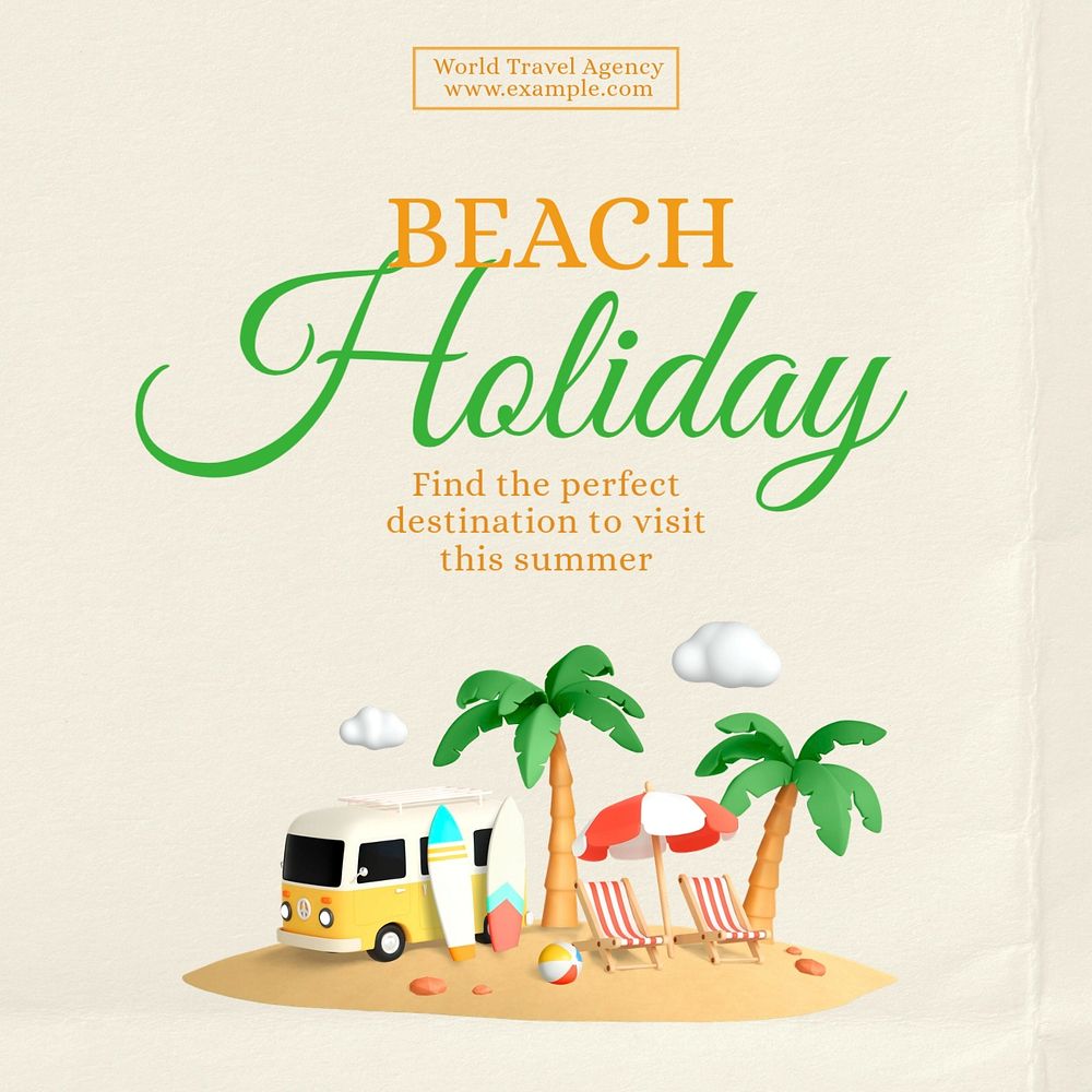 Beach holiday Instagram post template, editable text