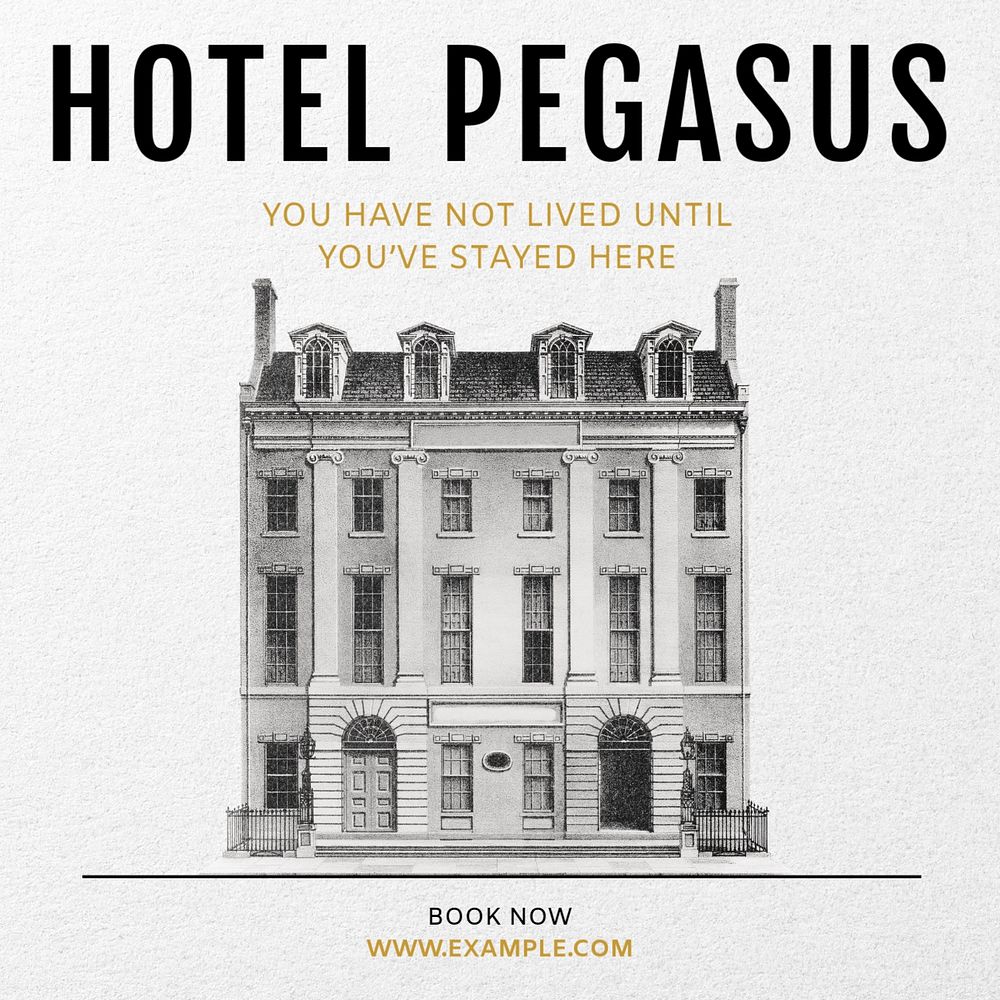 Hotel pegasus Instagram post template, editable text