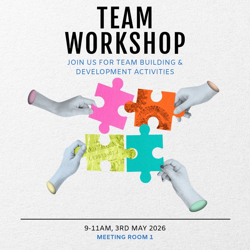 Team workshop Instagram post template, editable text