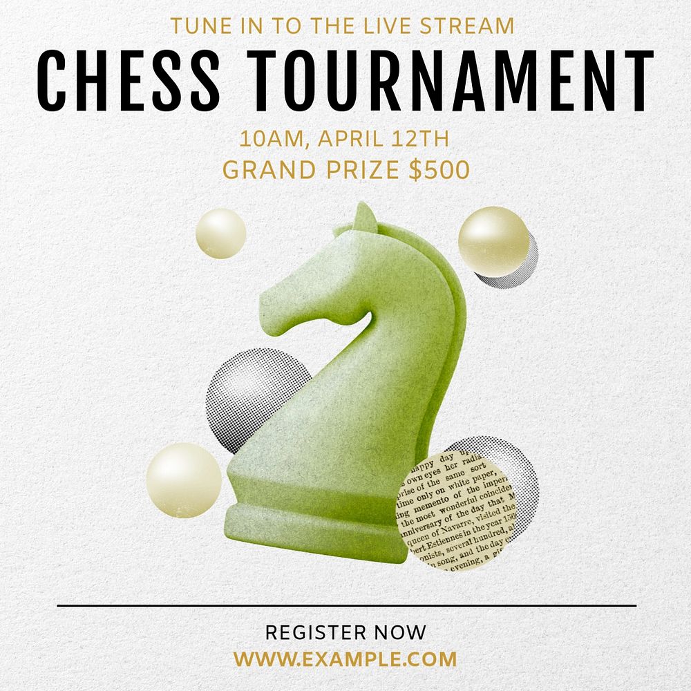 Chess tournament Instagram post template, editable text