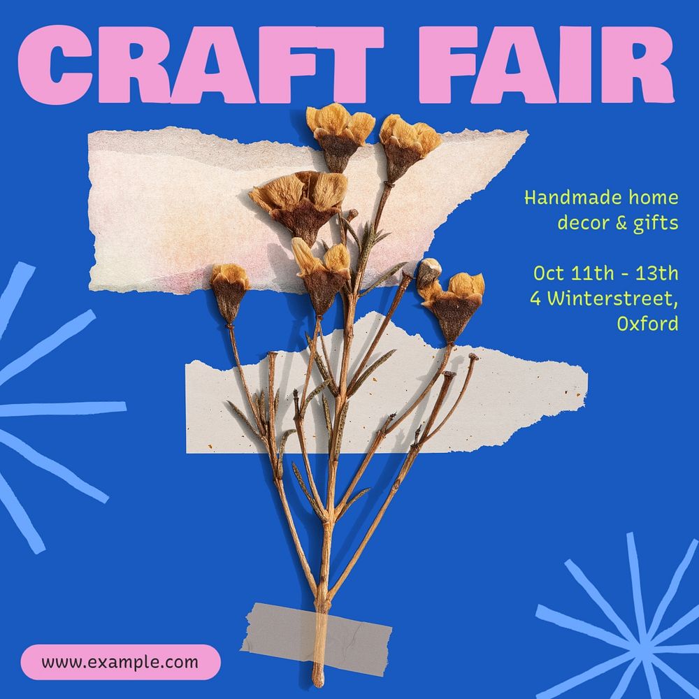 Craft fair social post template, editable design for Instagram