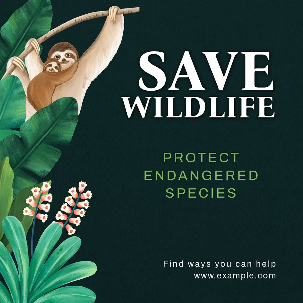 Save wildlife Instagram post template, editable text