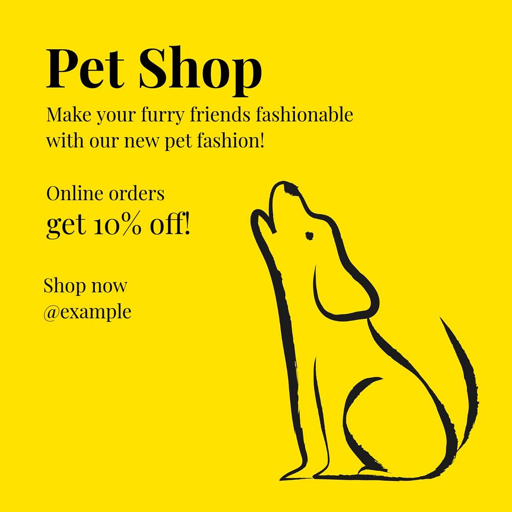 Pet shop Instagram post template, editable text