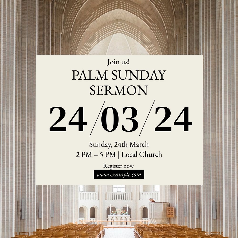 Palm Sunday sermon Instagram post template, editable text