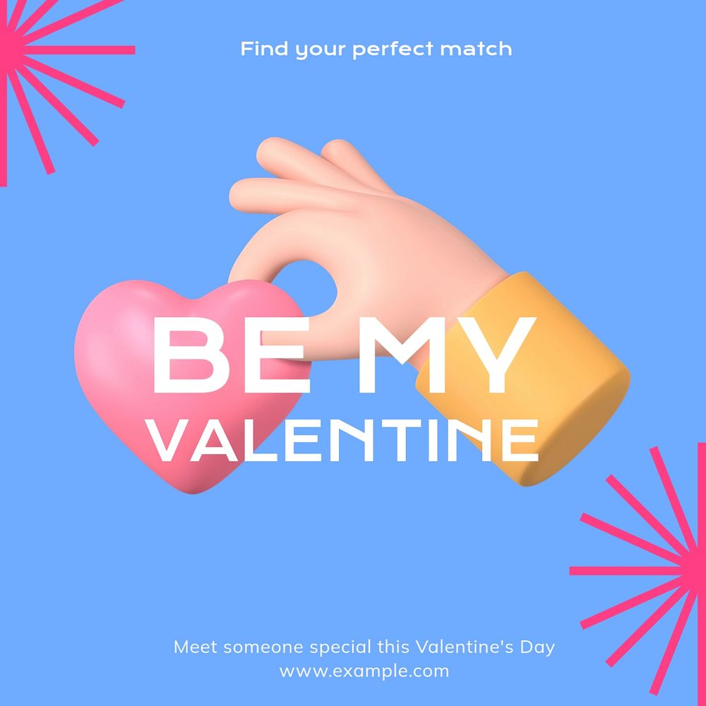 Be my valentine Instagram post template, editable text