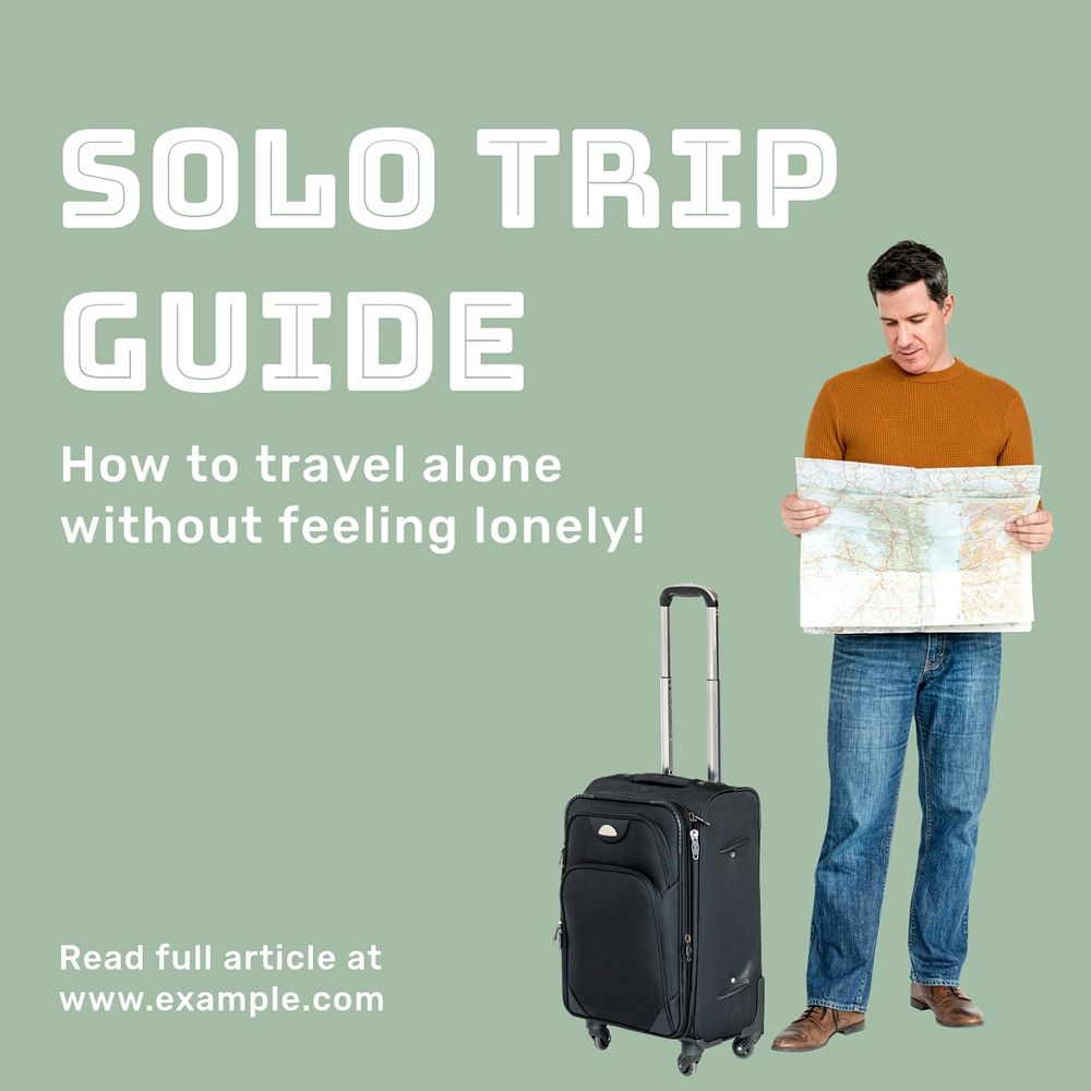 Solo trip guide Instagram post template, editable text