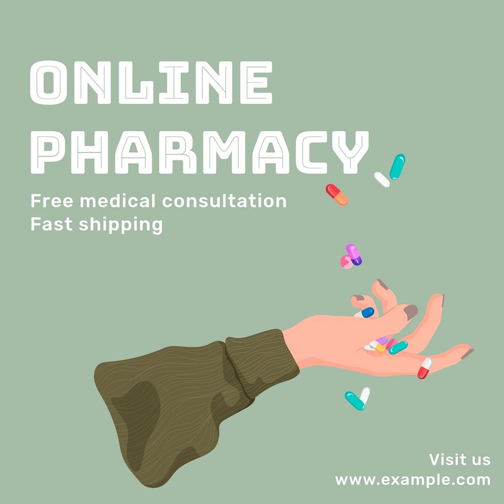 Online pharmacy Instagram post template, editable text