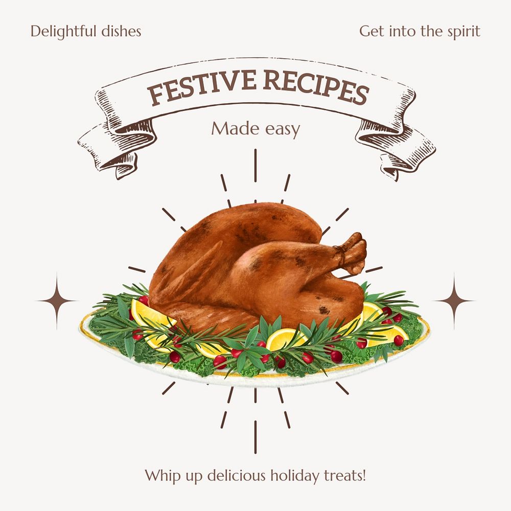 Festive recipes Instagram post template, editable text