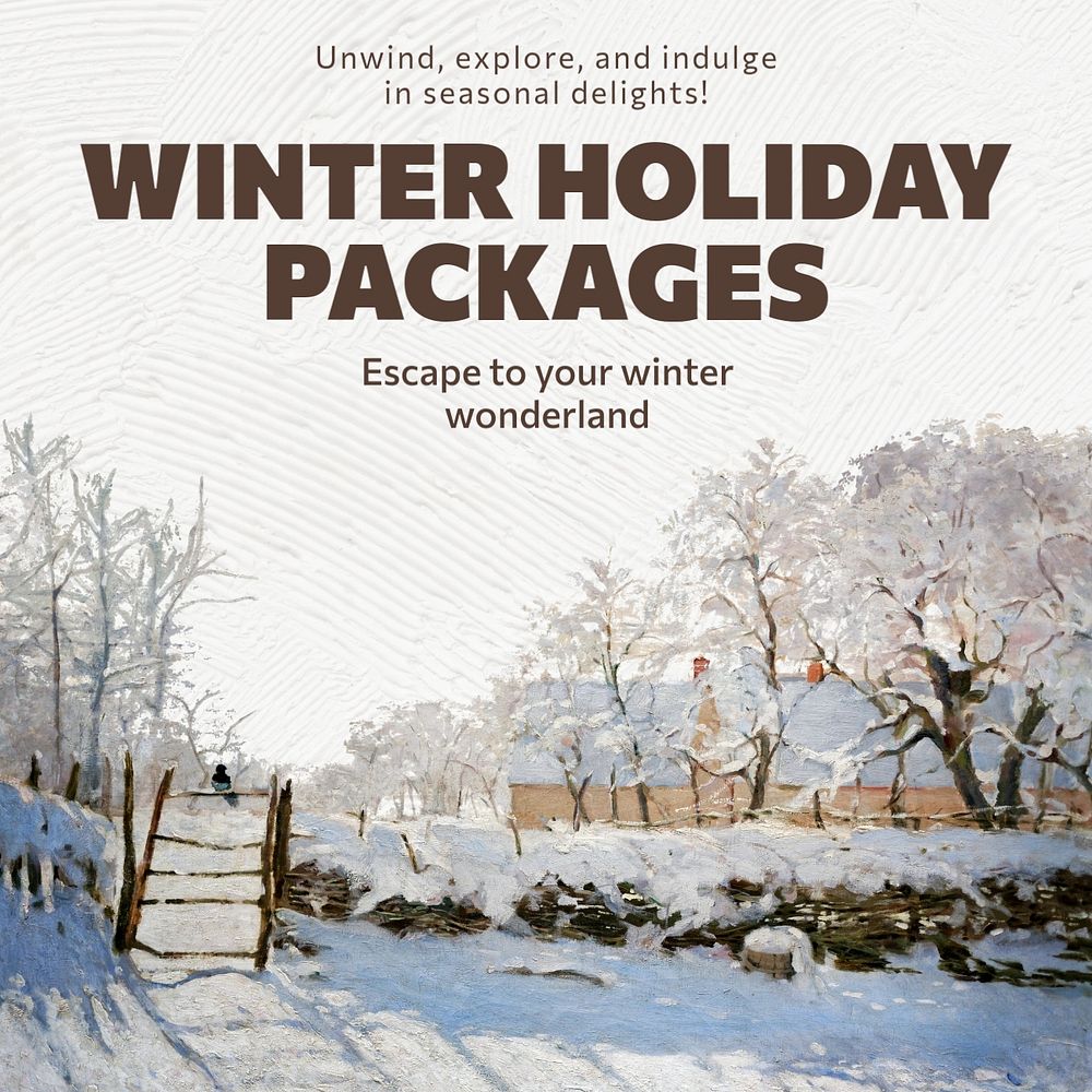 Winter holiday packages post template, editable social media design