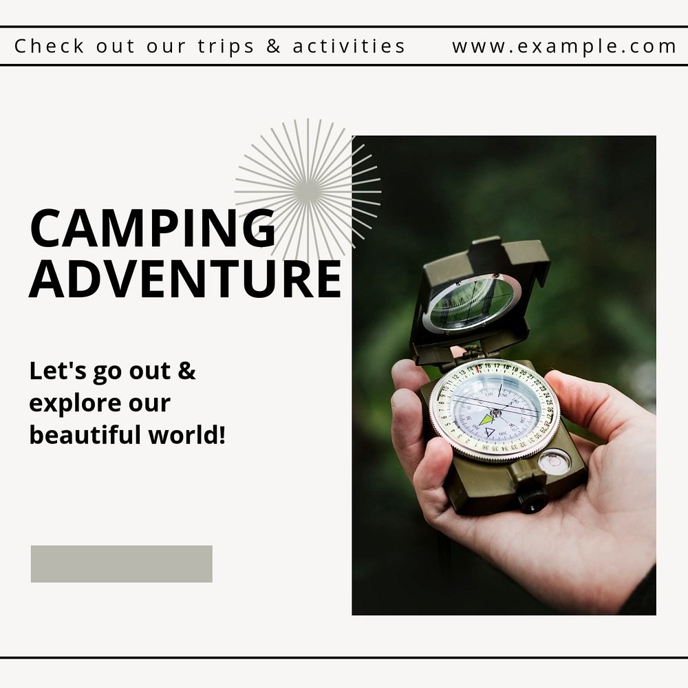 Camping adventure Instagram post template, editable text