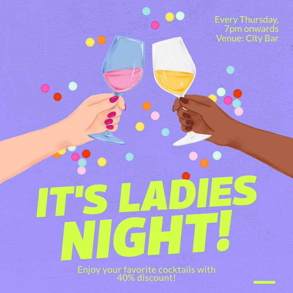 Ladies night Instagram post template, editable text