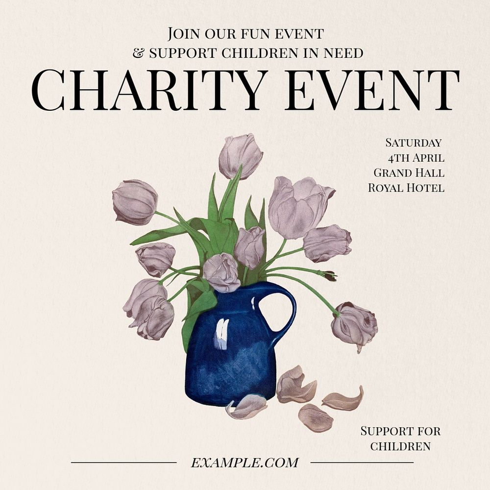 Charity event Instagram post template, editable text