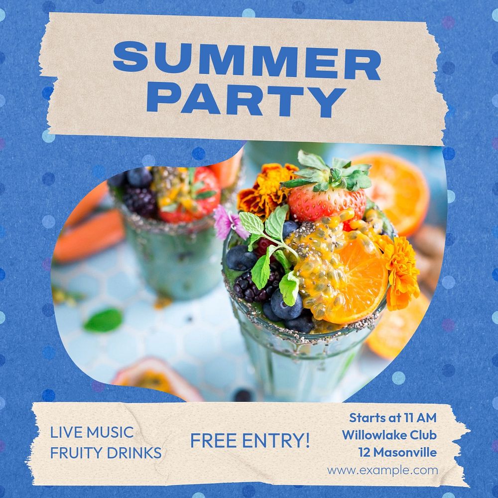 Summer Party Facebook post template, editable design