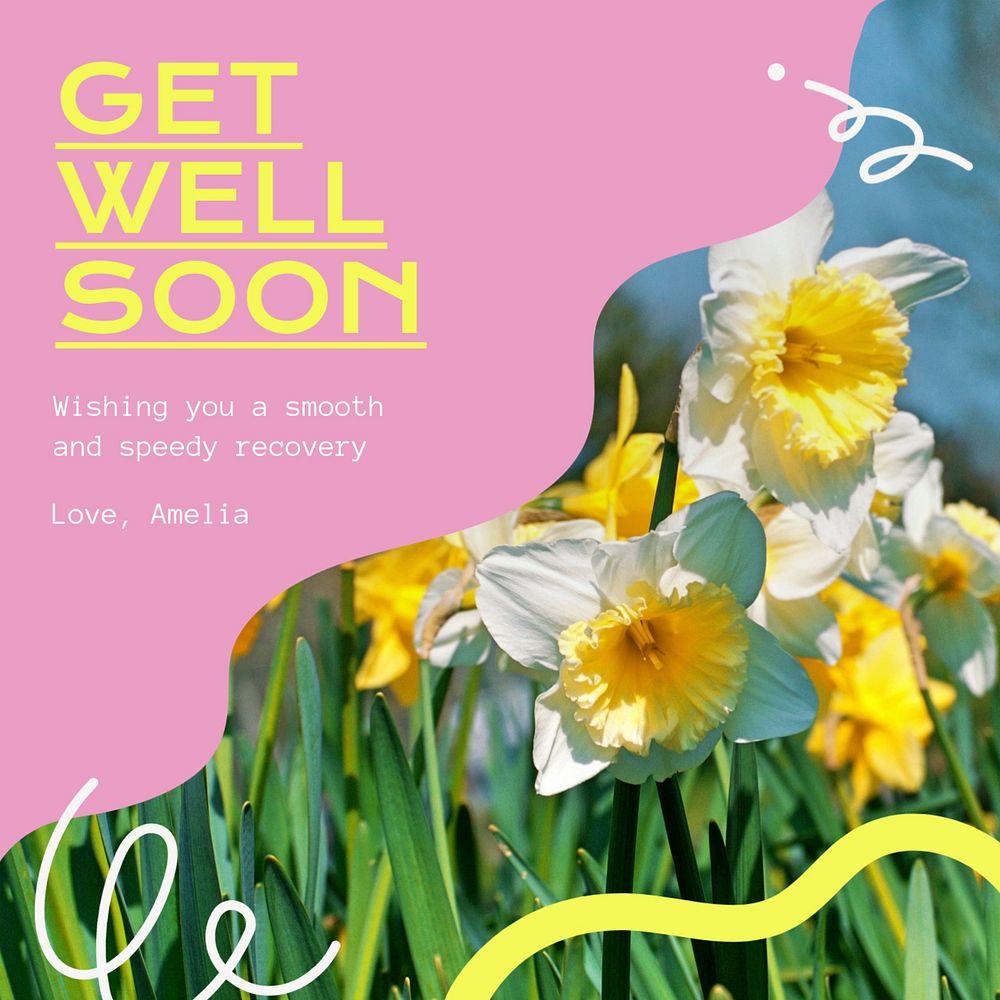 Get well soon post template, editable social media design