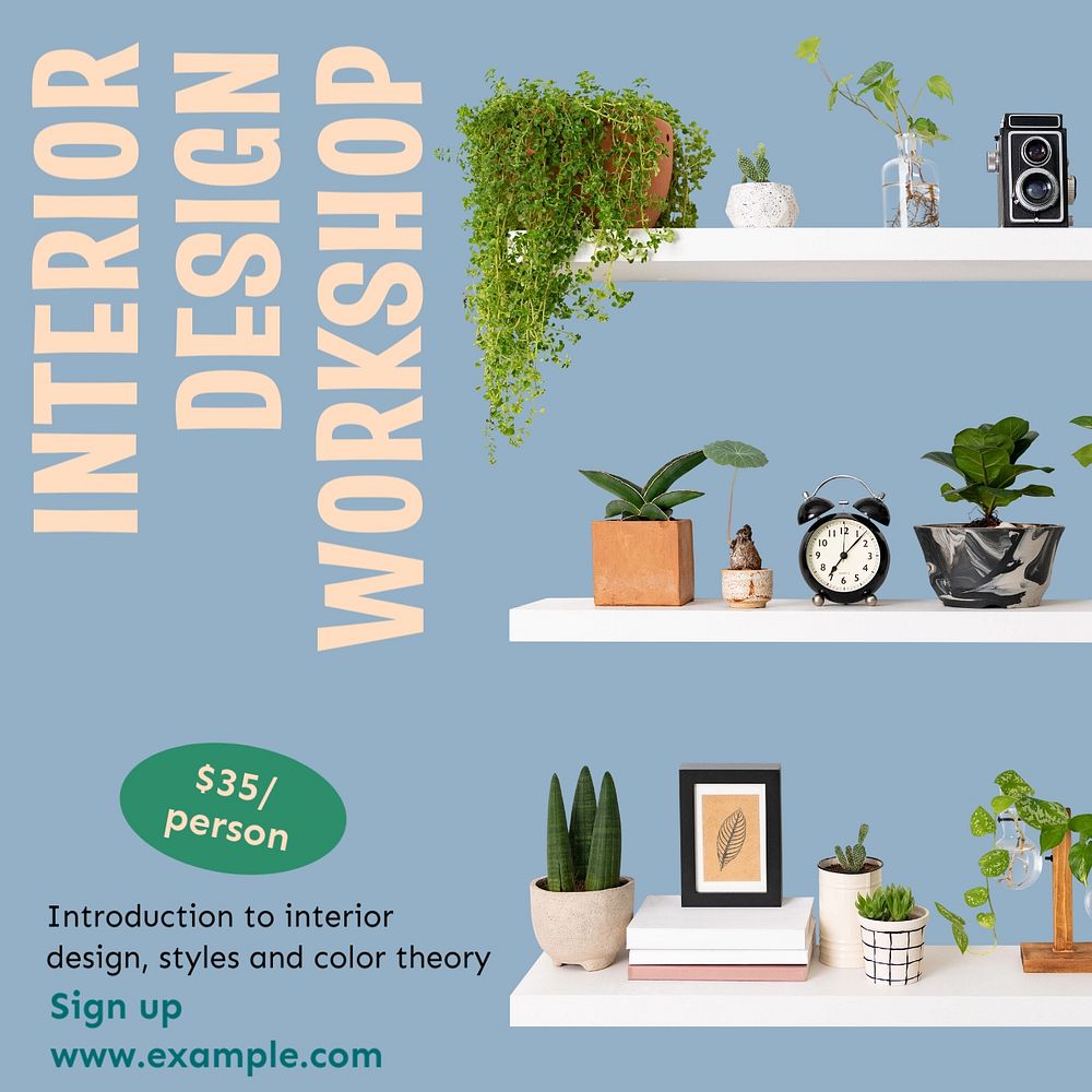 Interior design workshop Instagram post template, editable text