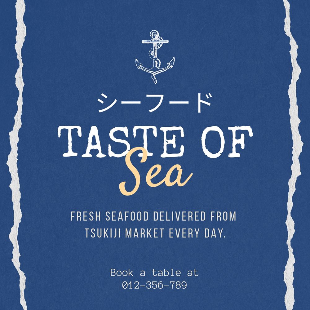 Seafood restaurant Instagram post template, editable text