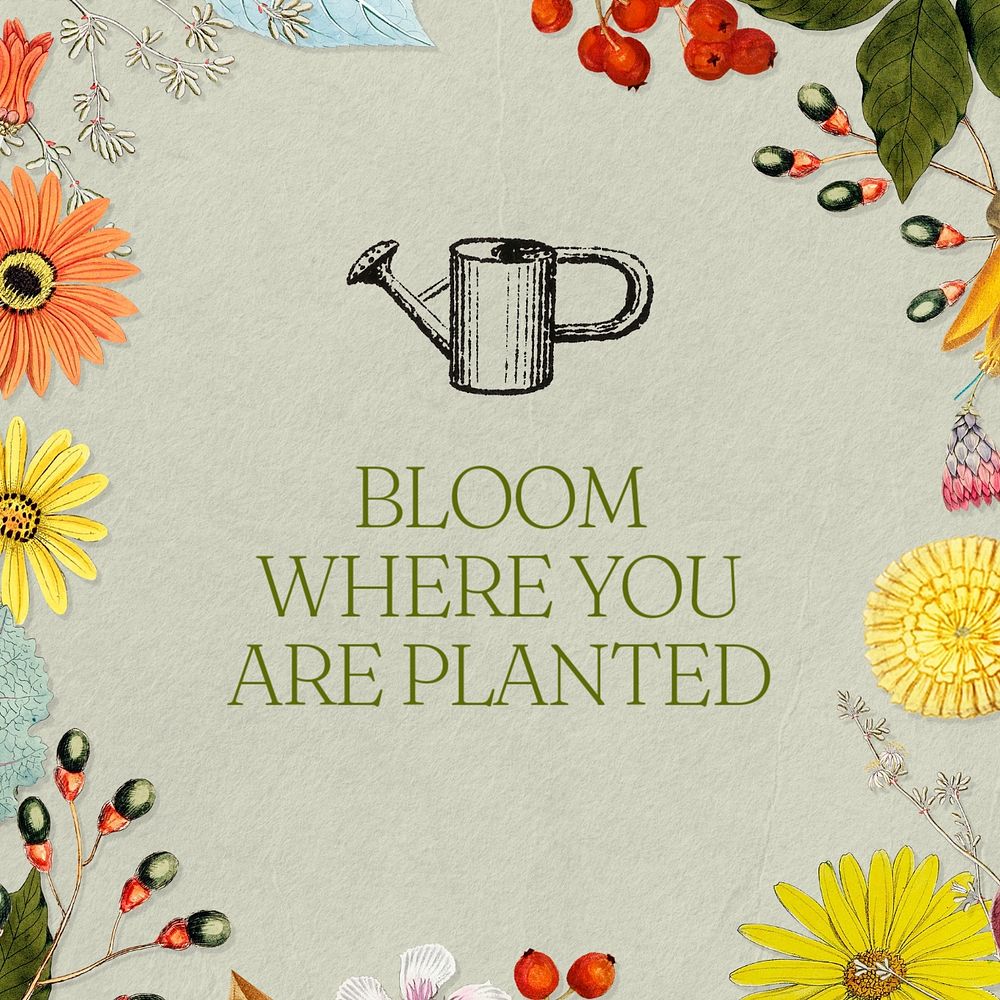 Bloom where you are planted Instagram post template, editable text