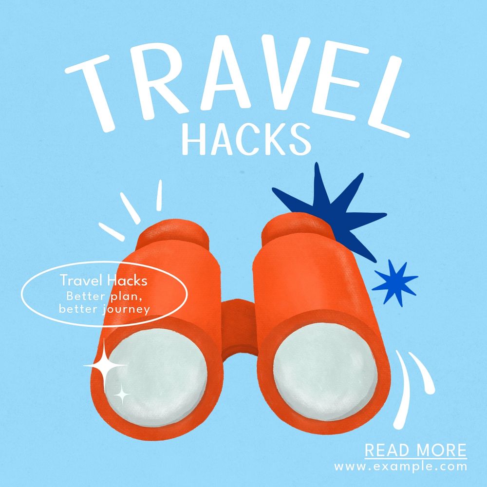 Travel hacks Instagram post template, editable text