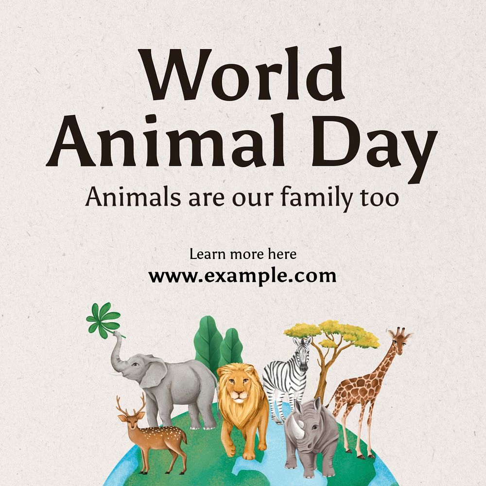 World animal day Instagram post template, editable text