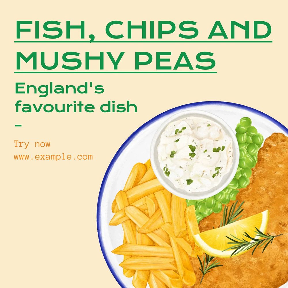 Fish and chips Instagram post template, editable text