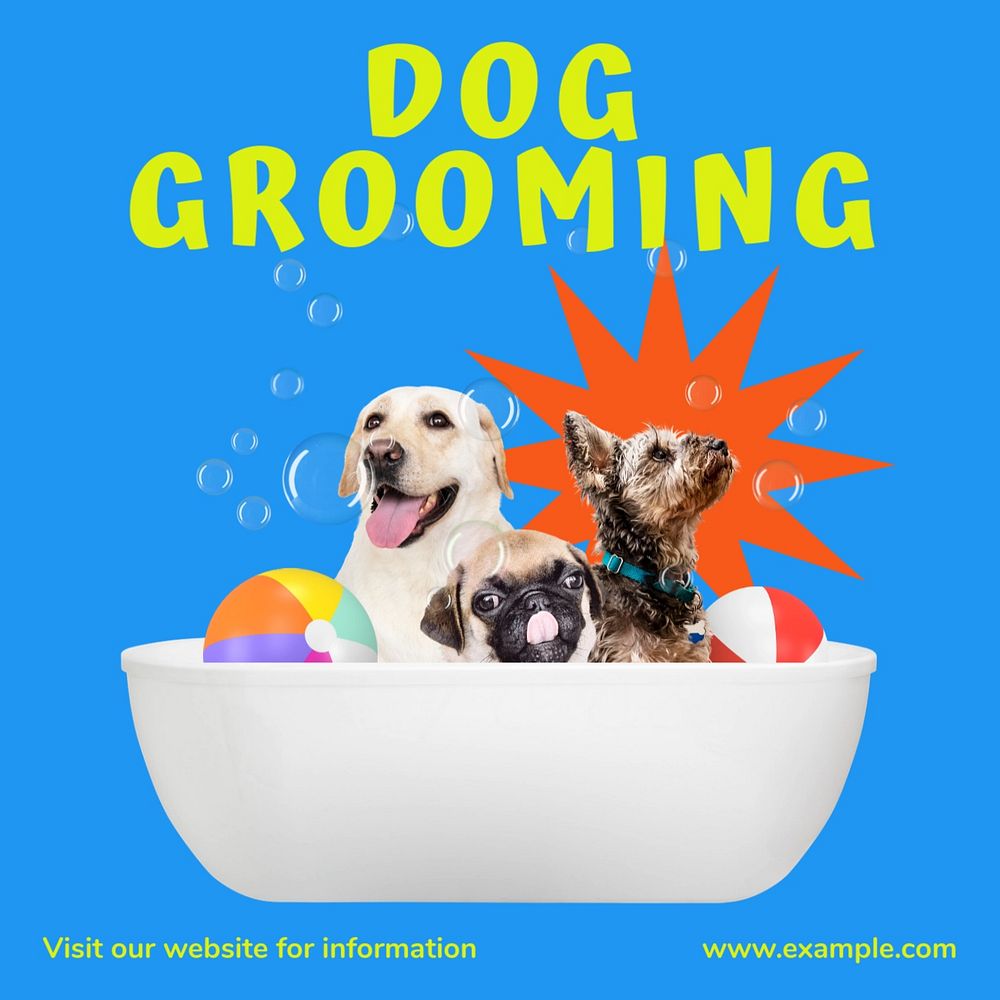 Dog grooming Instagram post template, editable text