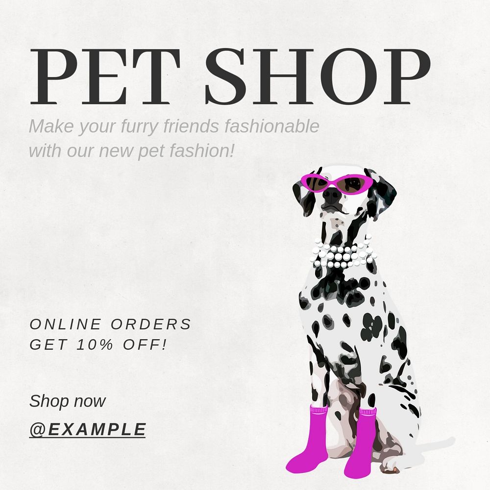 Pet shop Instagram post template, editable text