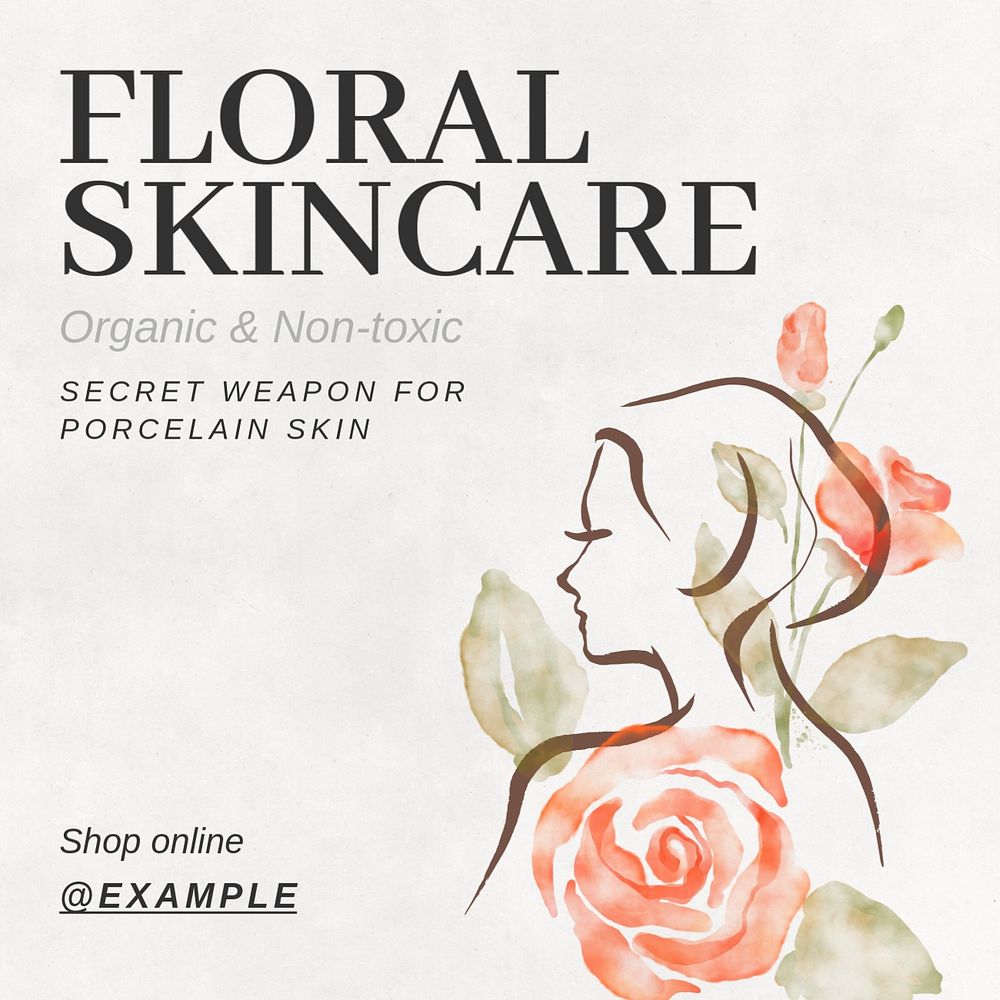 Floral skincare Instagram post template, editable text