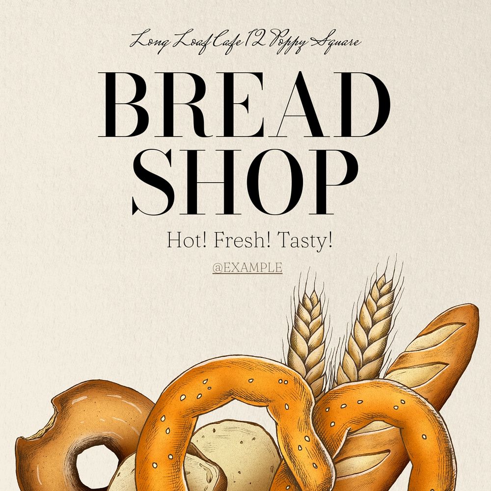 Bread shop Instagram post template, editable text