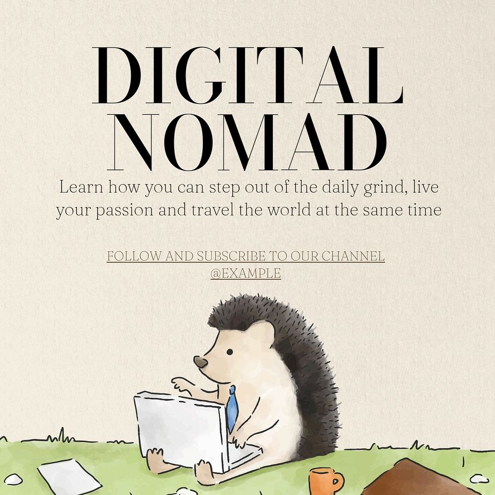 Digital nomad Instagram post template, editable text