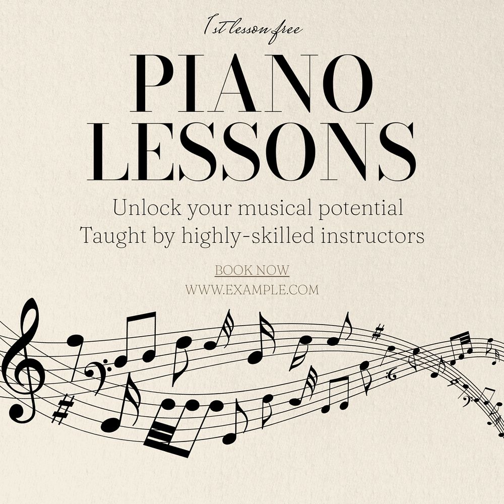 Piano lessons Instagram post template, editable text