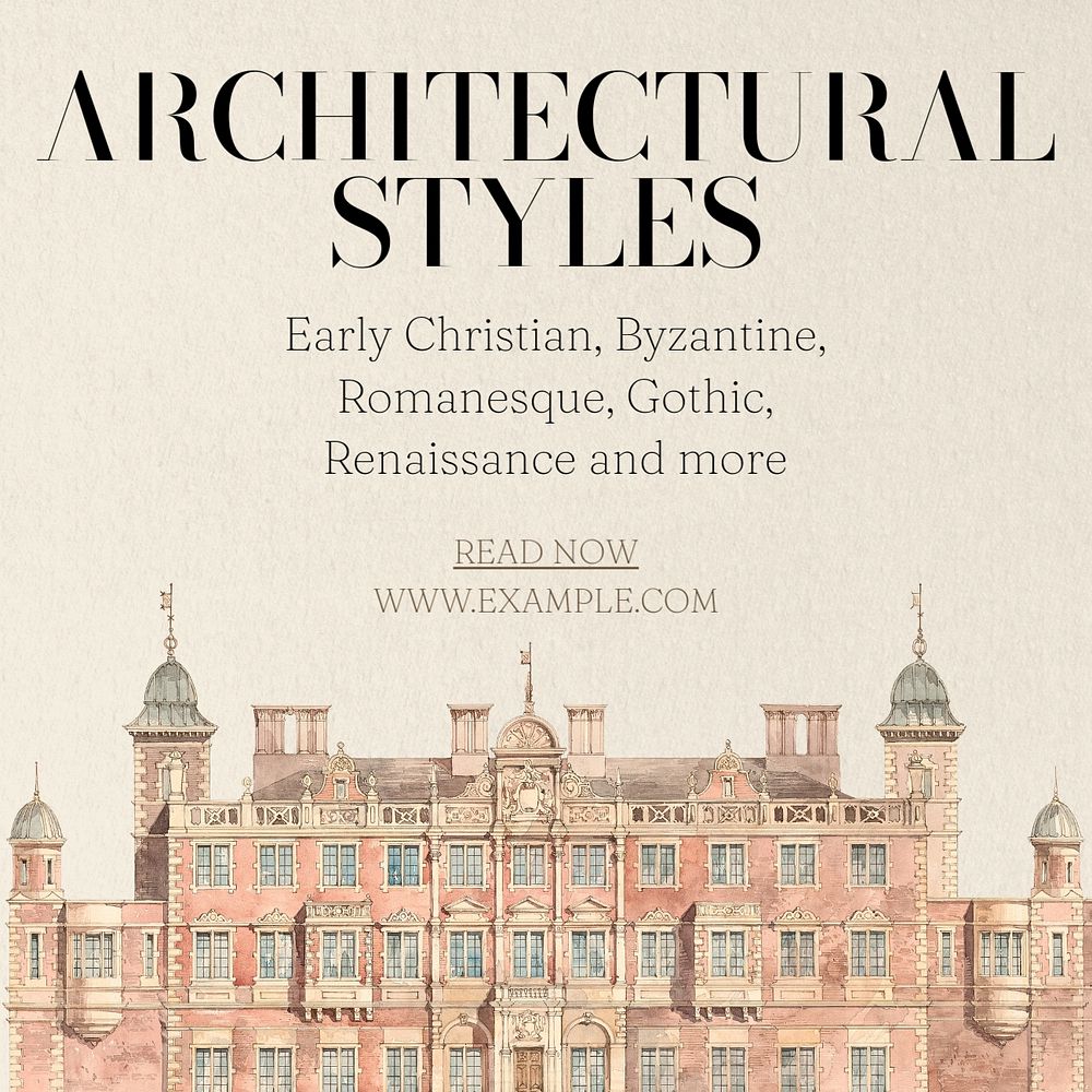 Architectural styles Instagram post template, editable text