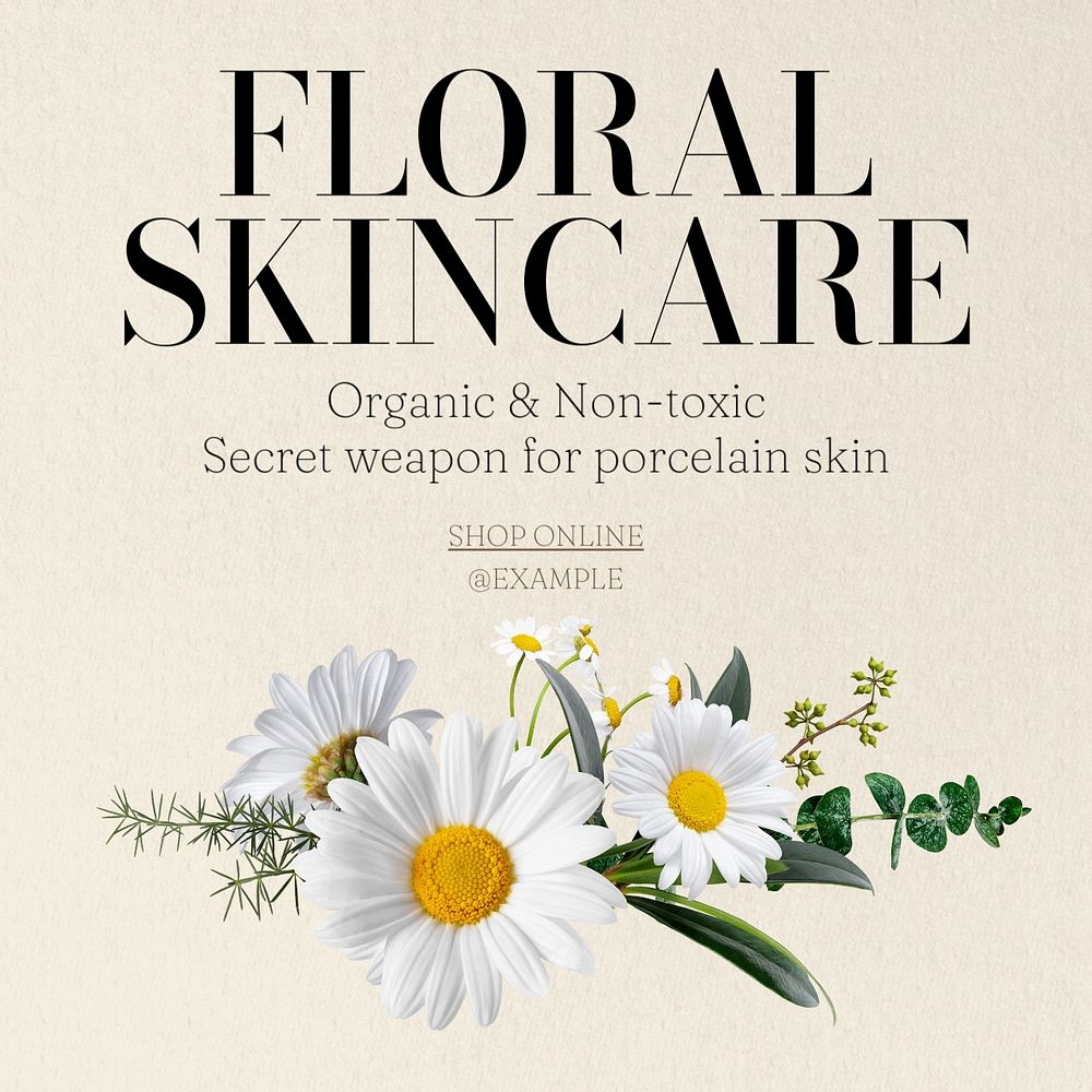 Floral skincare Instagram post template, editable text