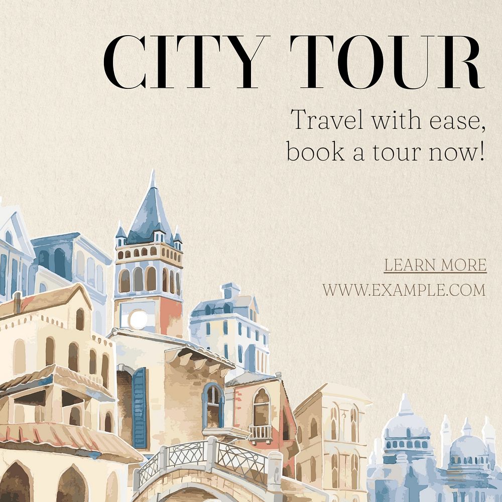 City tour Instagram post template, editable text