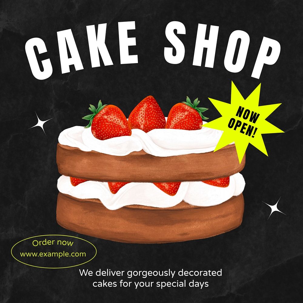 Cake shop Instagram post template, editable text