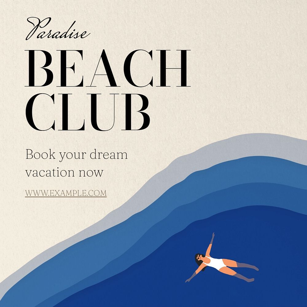 Paradise beach club Instagram post template, editable text