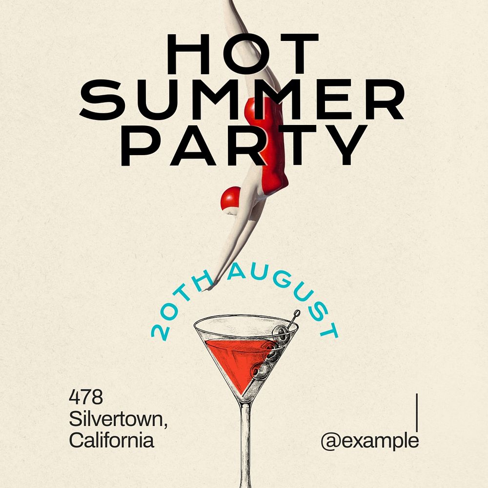 Hot summer party Instagram post template, editable text