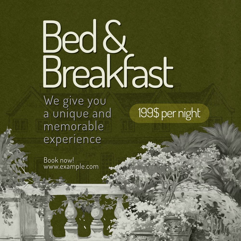 Bed & breakfast Instagram post template, editable text