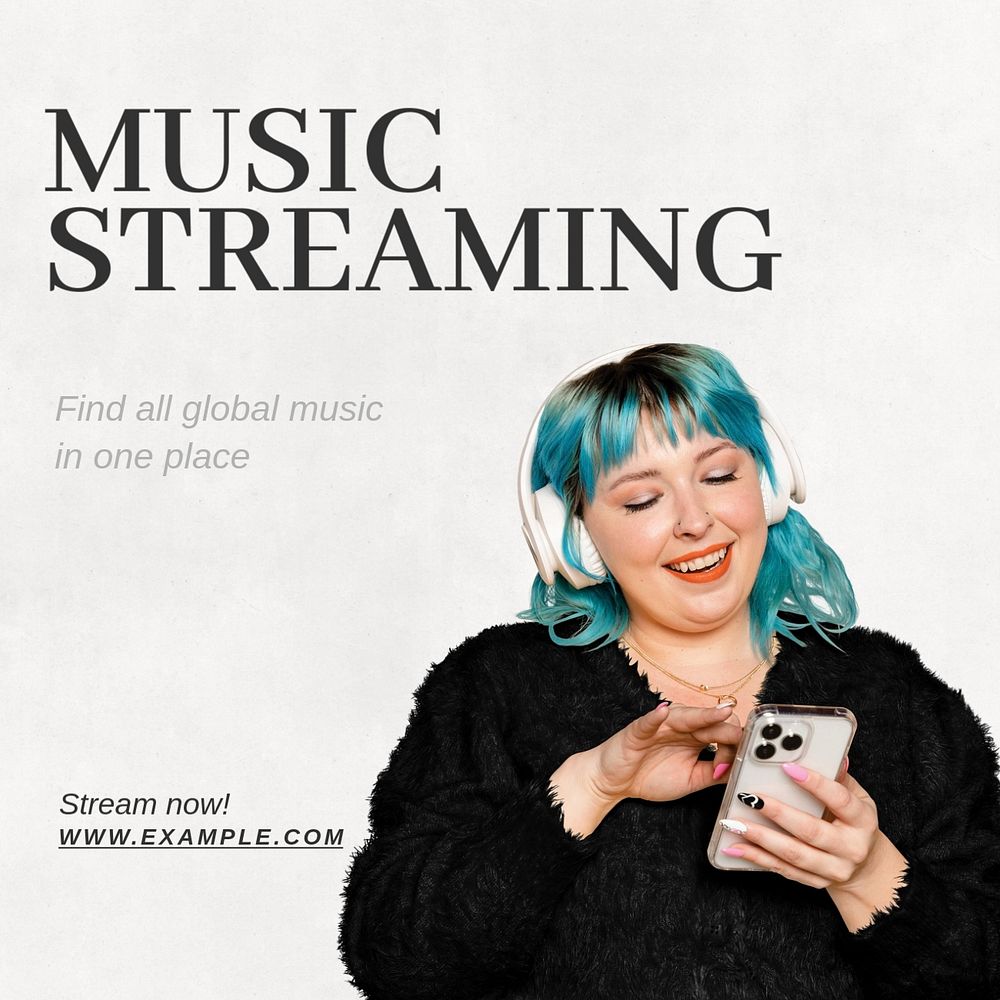 Music streaming Instagram post template, editable text