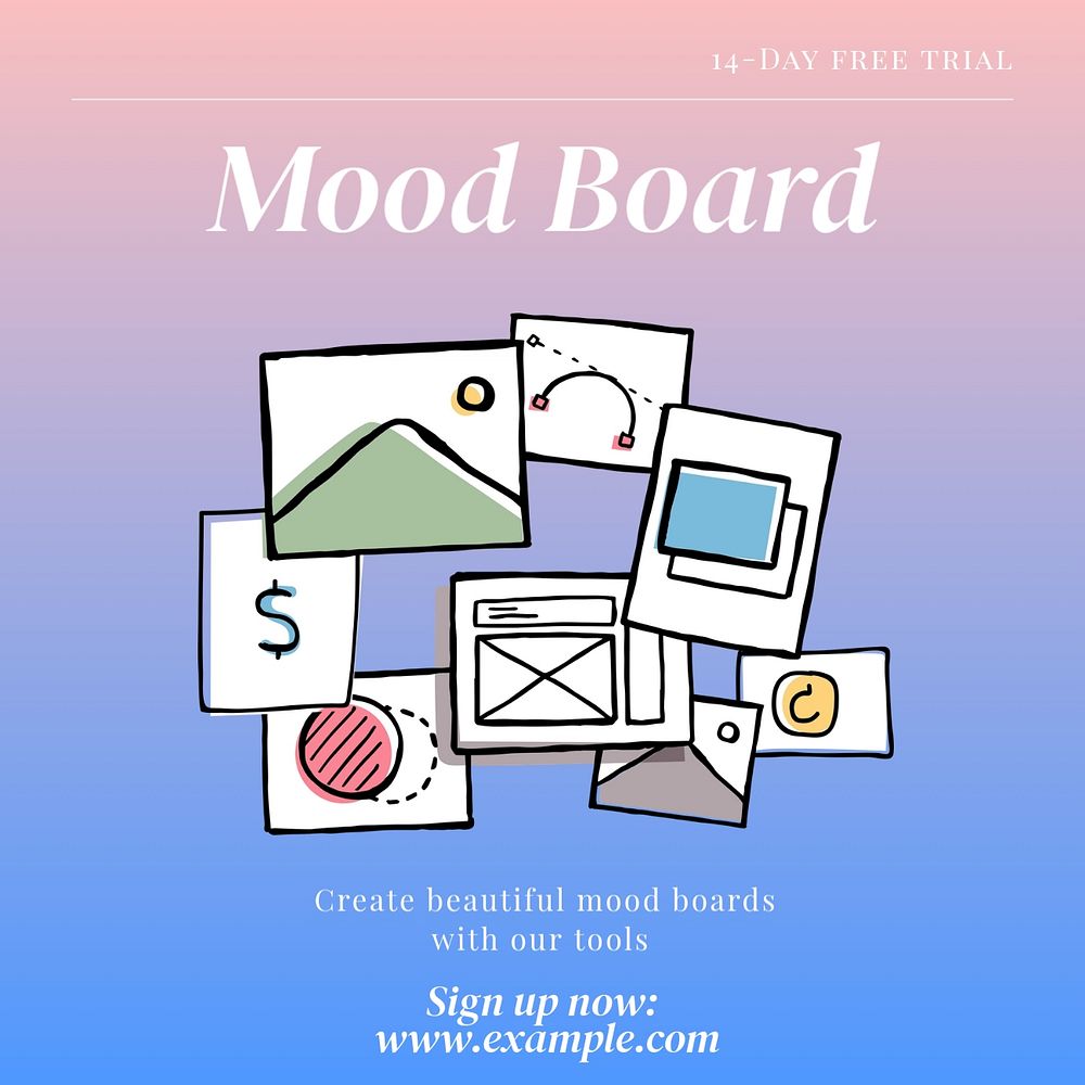 Mood board Instagram post template, editable text