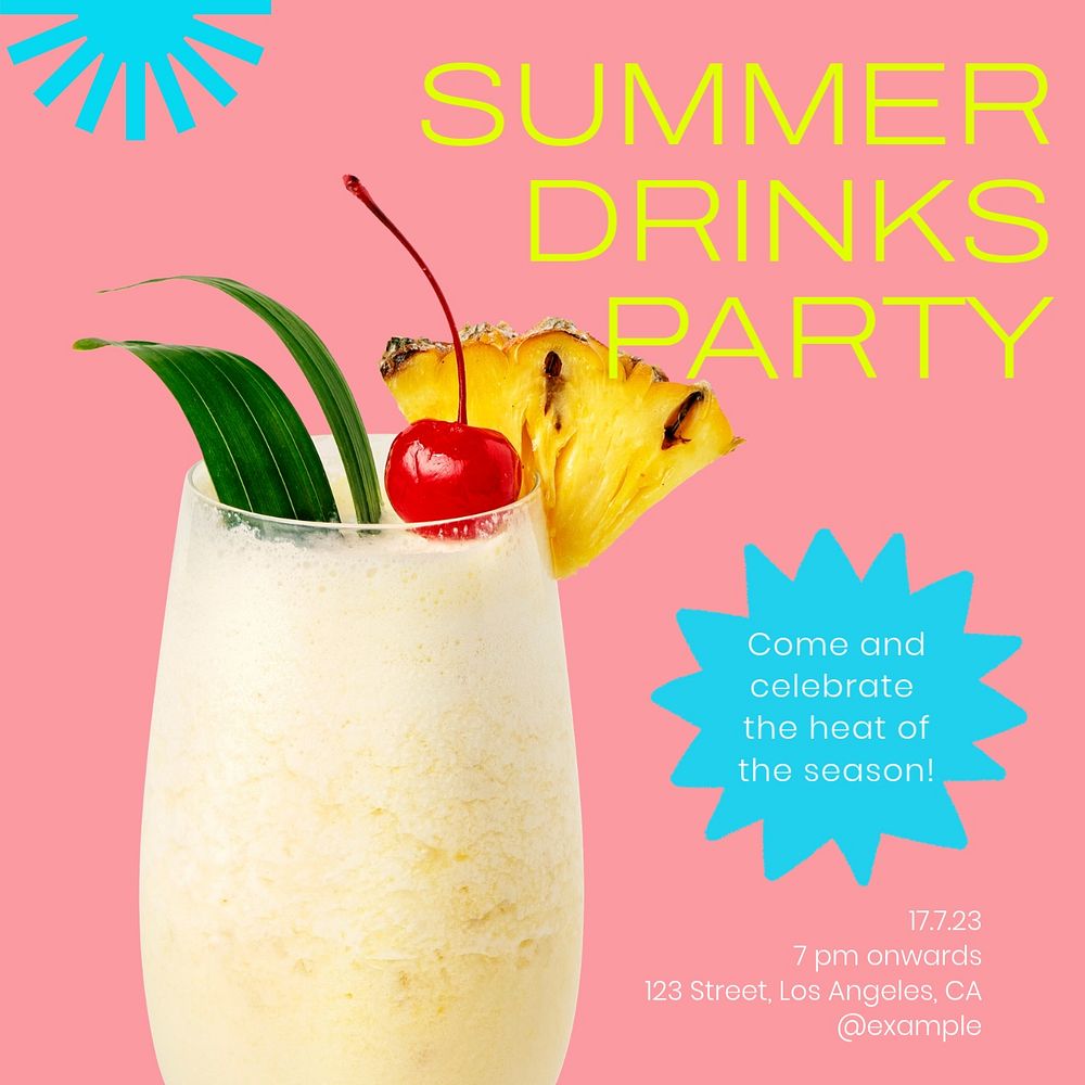 Summer drinks party post template, editable social media design