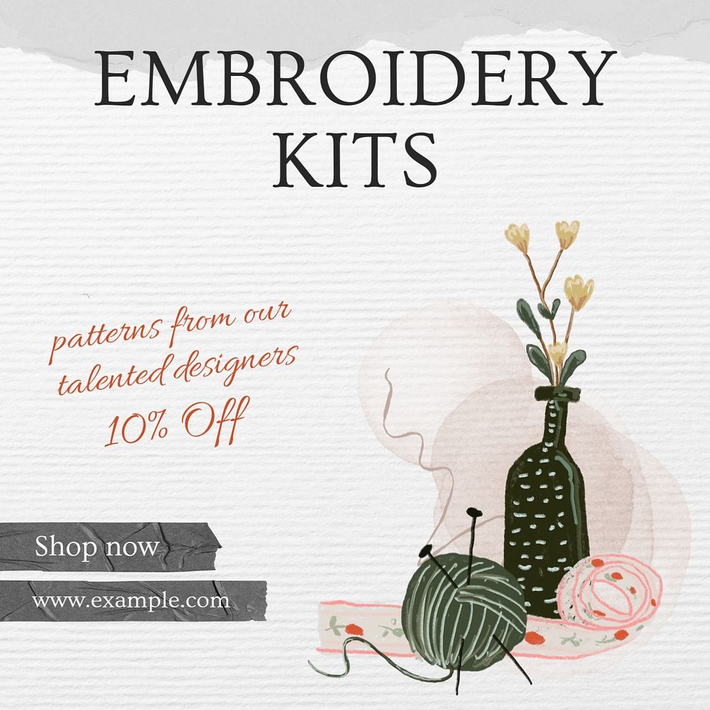 Embroidery kits Instagram post template, editable text