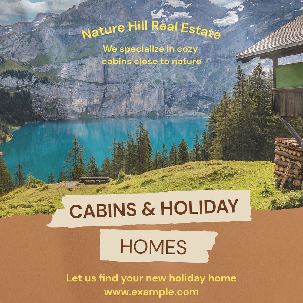 Cabins & holiday homes post template, editable social media design