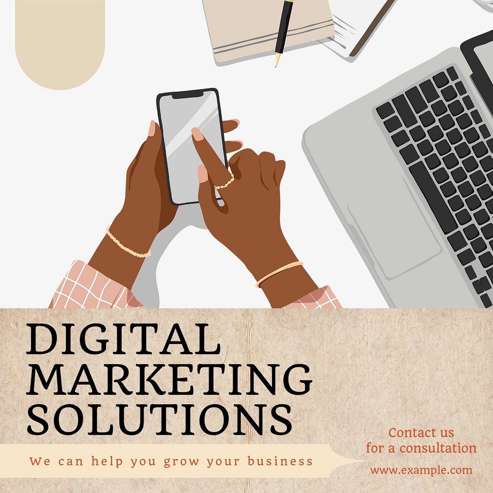 Digital marketing solutions Instagram post template, editable text