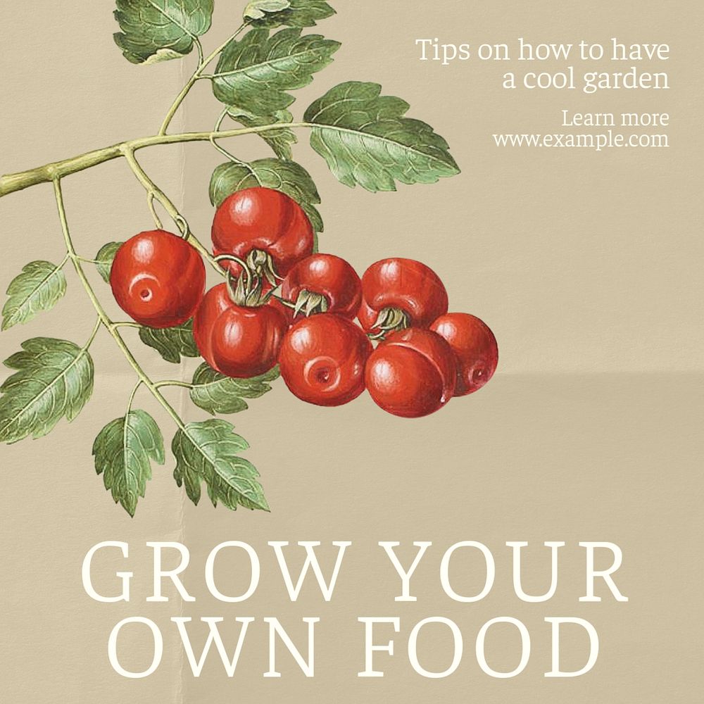 Grow your food Instagram post template, editable text