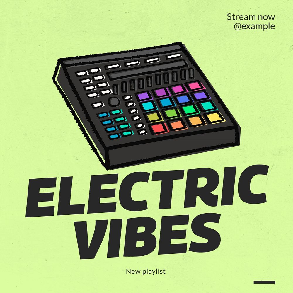 Electric vibes playlist Instagram post template, editable text