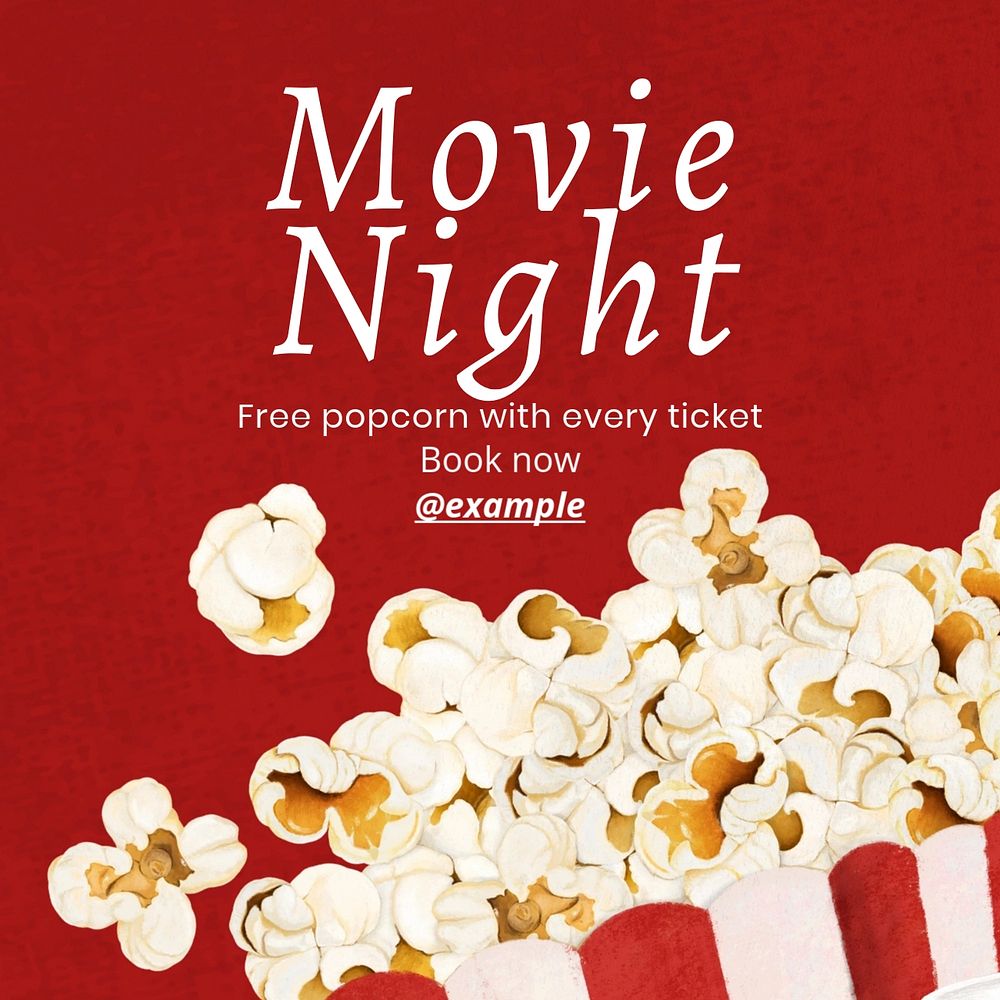 Movie night Instagram post template, editable text